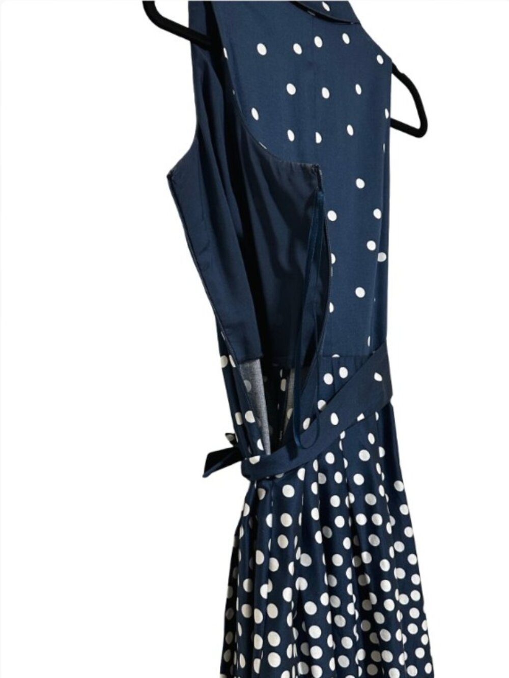 Anne Klein Navy Blue Polka Dot Faux Wrap Dress 6 - Picture 8 of 11
